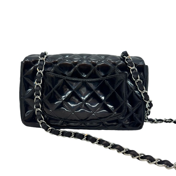 Auth Chanel Mini Rectangular Classic Black Striated Patent - Picture 4 of 10